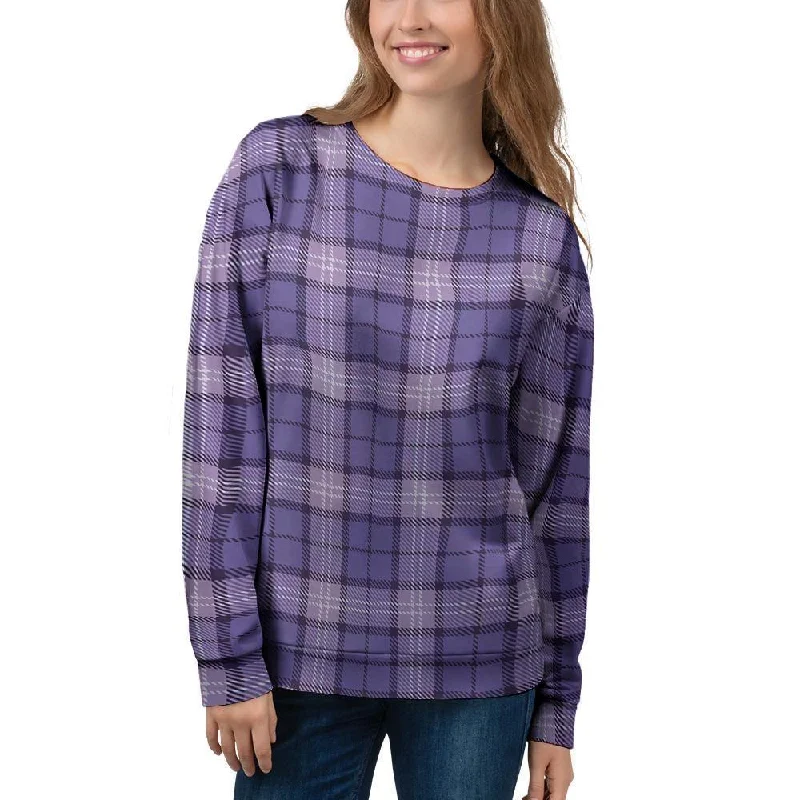 Purple Plaid Tartan Women's Sweatshirt Hoodie with High Neck Warm Protective