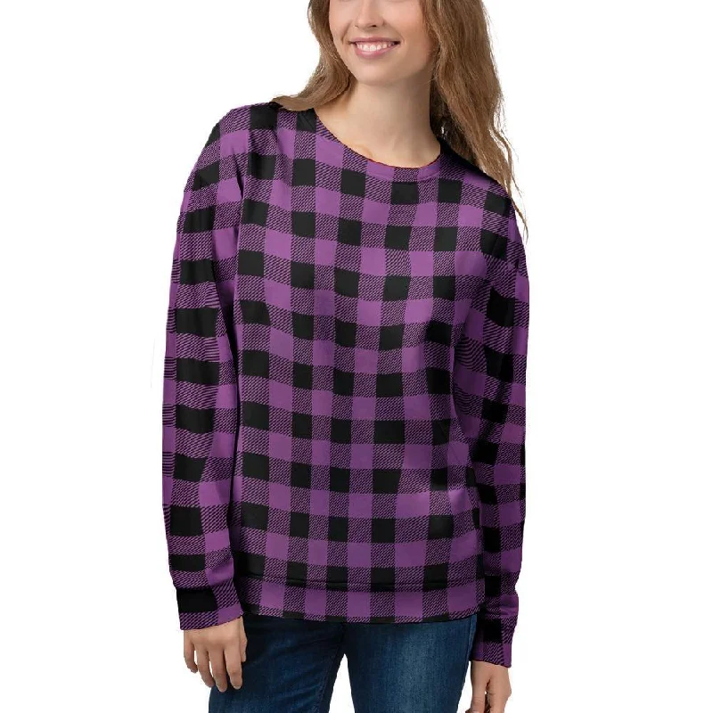 Purple Plaid Women's Sweatshirt Hoodie with Turtle Neck Cozy Winter