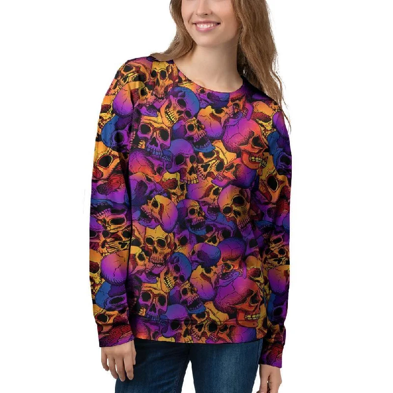 Purple Skull Women's Sweatshirt Hoodie with Elastic Cuffs Stretchable Comfortable