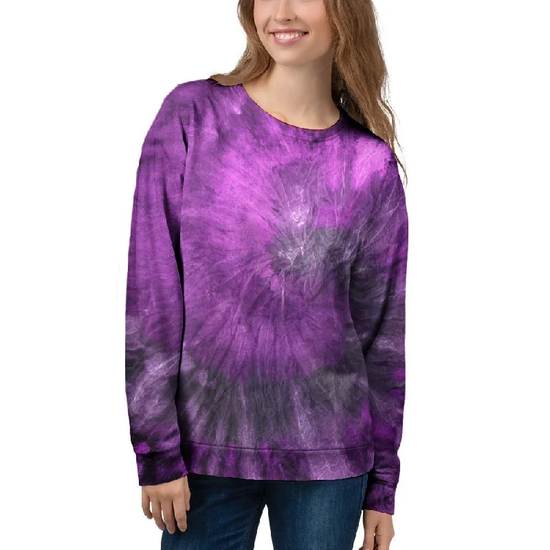 Purple Tie Dye Women's Sweatshirt Hoodie with Rolled Sleeves Casual Relaxed