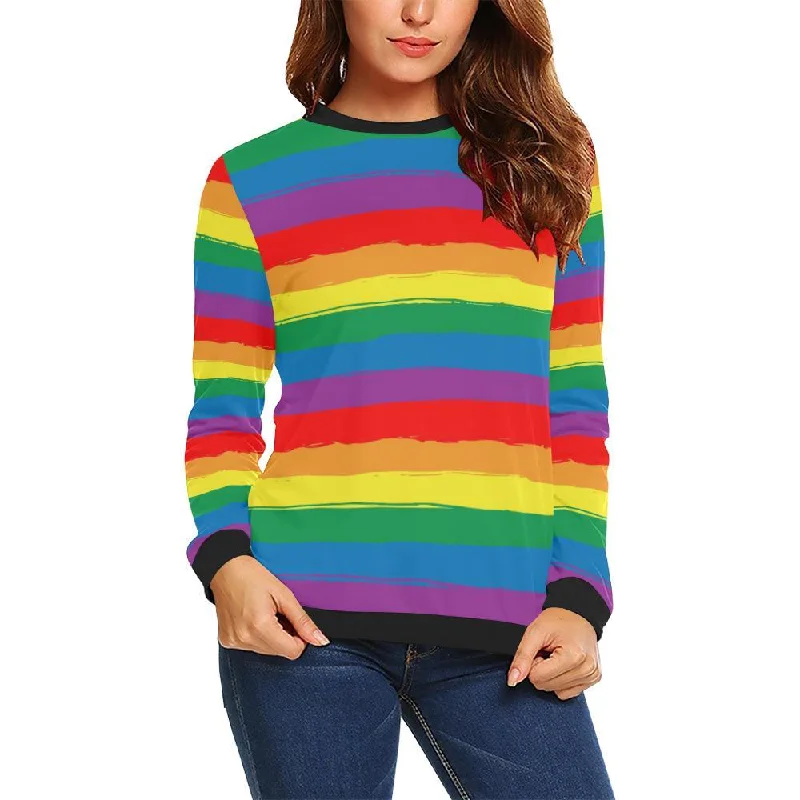 Rainbow Flag Lgbt Pride Pattern Print Women Crewneck Sweatshirt Hoodie with Frayed Bohemian Relaxed Rainbow Flag Lgbt Pride Pattern Print Women Crewneck Sweatshirt Hoodie with Frayed Bohemian Relaxed