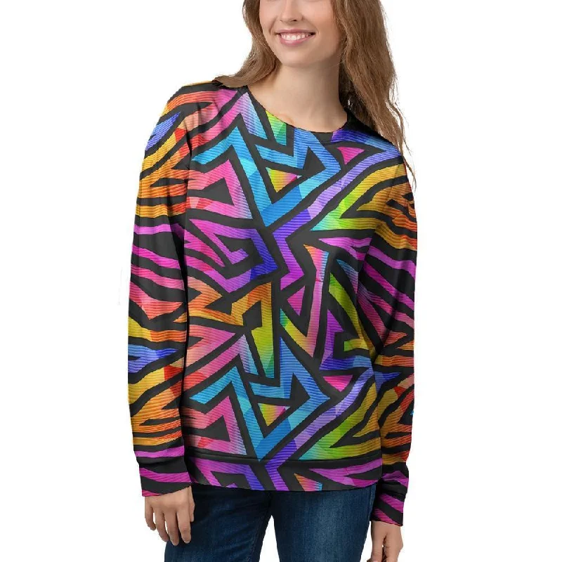 Rainbow Geometric Abstract Women's Sweatshirt Hoodie with Frayed Bohemian Relaxed
