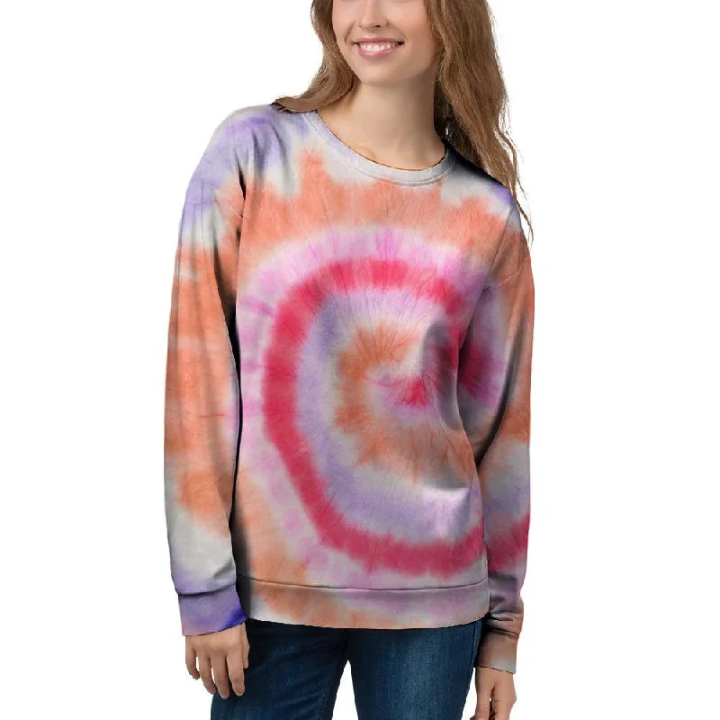 Rainbow Hippie Tie Dye Women's Sweatshirt Hoodie with Raw Hem Edgy Unfinished