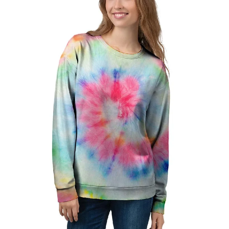 Rainbow Tie Dye Print Women's Sweatshirt Hoodie with Metallic Shiny Futuristic