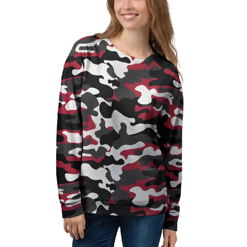 Red And Black Camouflage Print Women's Sweatshirt Hoodie with Sequins Glamorous Eye-catching Red And Black Camouflage Print Women's Sweatshirt Hoodie with Sequins Glamorous Eye-catching