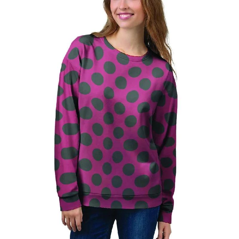 Red And Black Polka Dot Women's Sweatshirt Hoodie with Illustration Artistic Creative