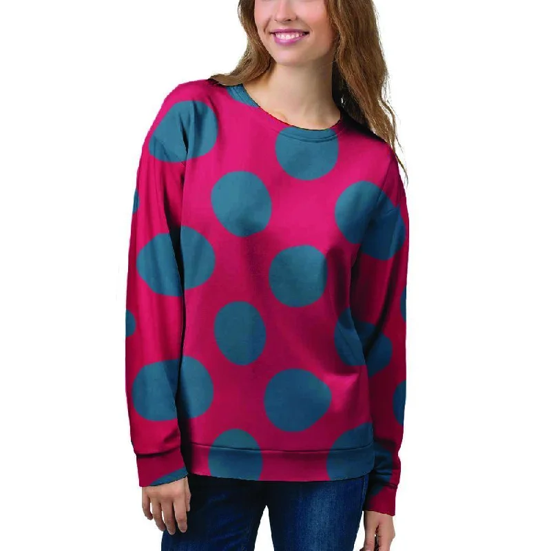 Red And Blue Polka Dot Women's Sweatshirt Hoodie with Zipper Versatile Modern