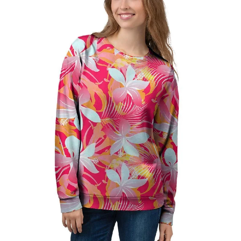 Red And Orange Hibiscus Hawaiian Print Women's Sweatshirt Hoodie with Ribbed Cuffs Snug Fit Comfort Red And Orange Hibiscus Hawaiian Print Women's Sweatshirt Hoodie with Ribbed Cuffs Snug Fit Comfort