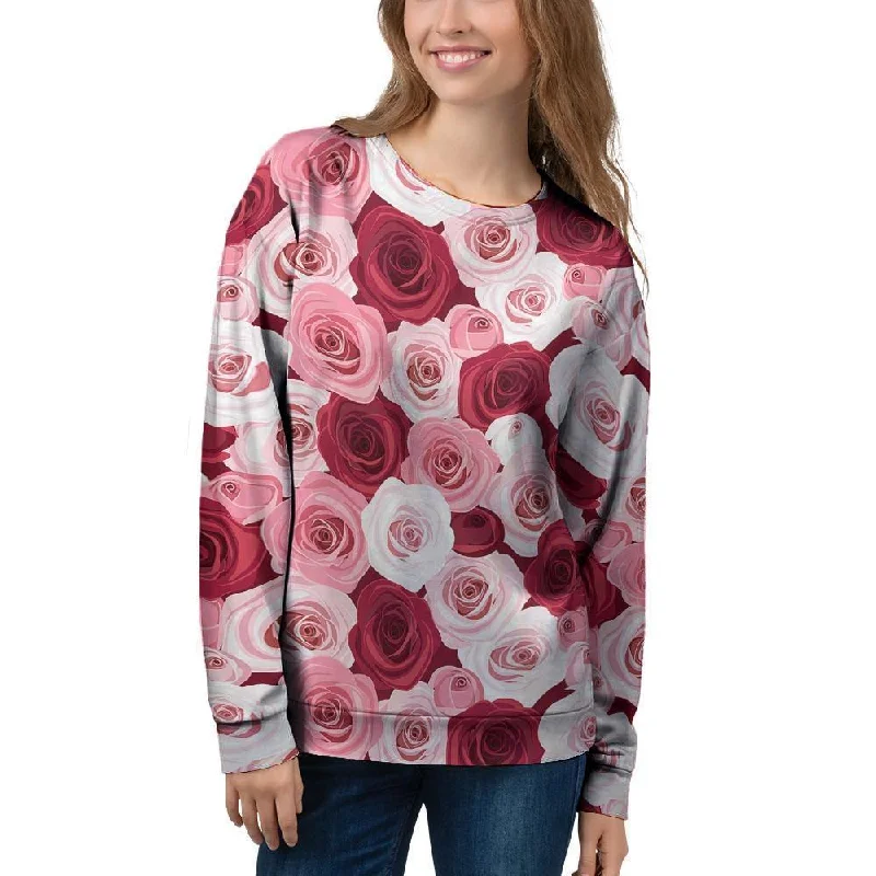 Red And Pink Rose Floral Women's Sweatshirt Hoodie with Pocket Utility Practical