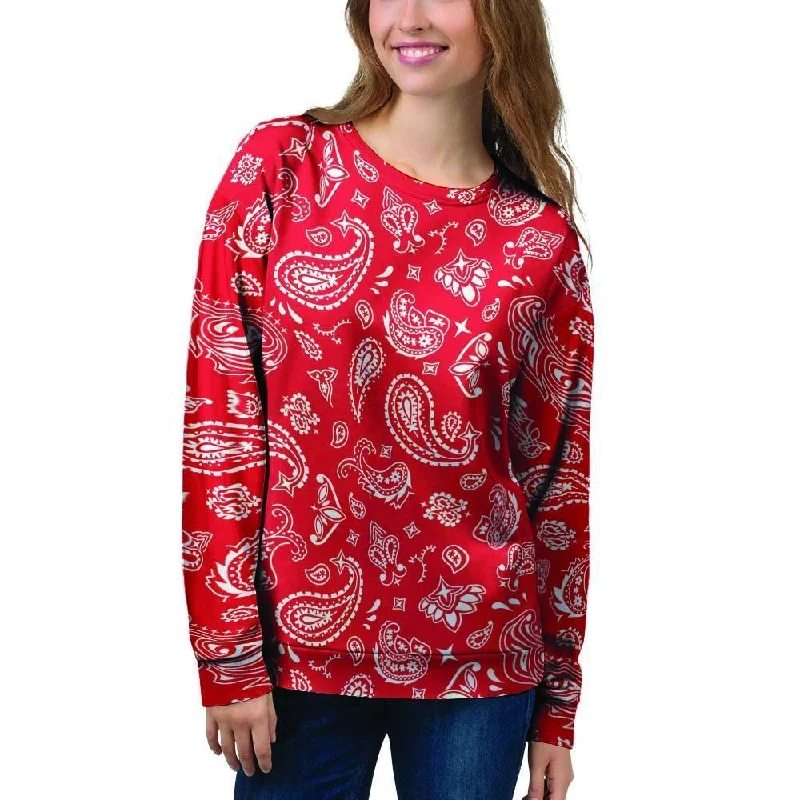 Red Bandana Women's Sweatshirt Hoodie with Hem Applique Textured Unique