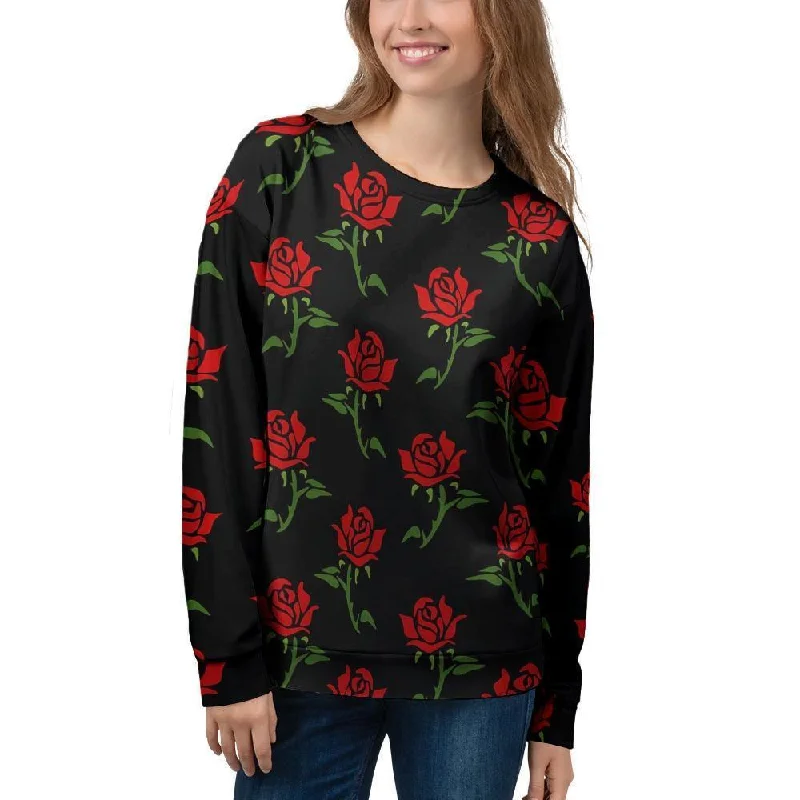 Red Doodle Rose Floral Women's Sweatshirt Hoodie with Magnetic Closure Innovative Modern Red Doodle Rose Floral Women's Sweatshirt Hoodie with Magnetic Closure Innovative Modern