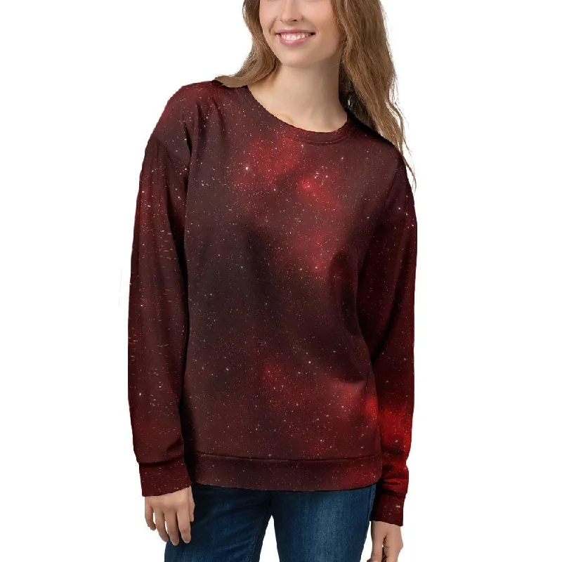Red Nebula Galaxy Space Women's Sweatshirt Hoodie with High Neck Warm Protective