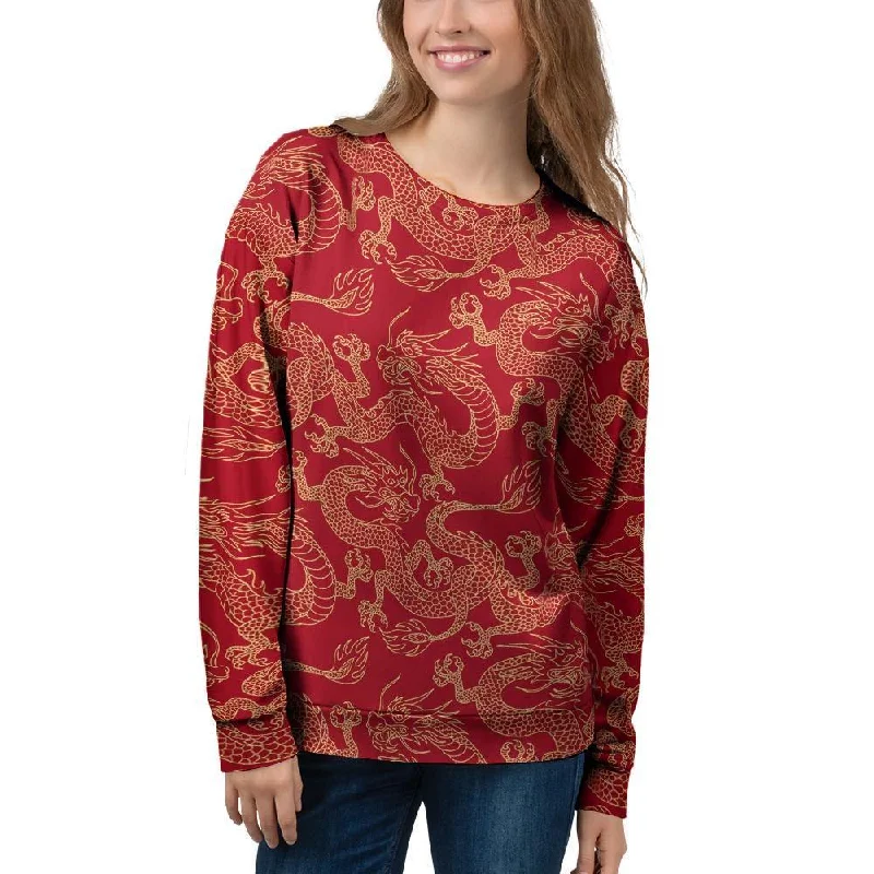 Red Oriental Chinese Dragon Women's Sweatshirt Hoodie with Ribbed Neckline Snug Warm Red Oriental Chinese Dragon Women's Sweatshirt Hoodie with Ribbed Neckline Snug Warm