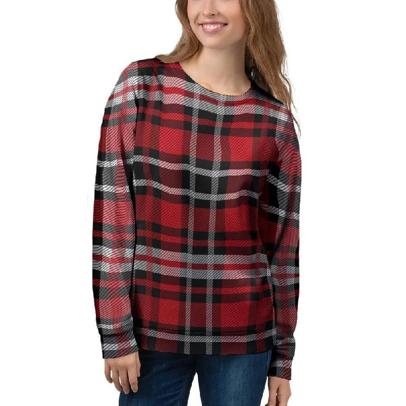 Red Plaid Tartan Print Women's Sweatshirt Hoodie with Drop Shoulder Relaxed Streetwear Red Plaid Tartan Print Women's Sweatshirt Hoodie with Drop Shoulder Relaxed Streetwear