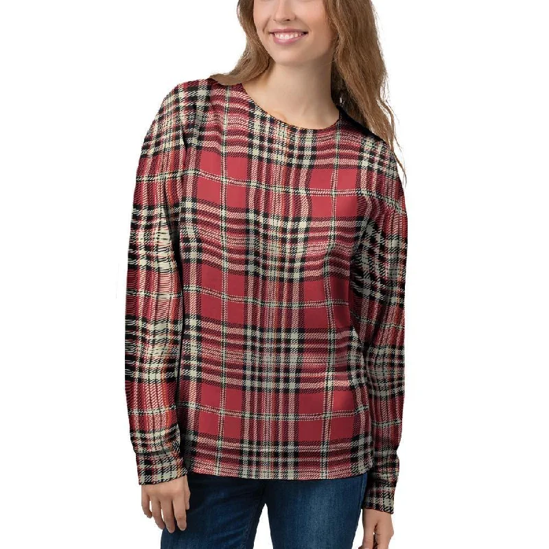 Red Plaid Tartan Scottish Women's Sweatshirt Hoodie with Relaxed Fit Easy Casual
