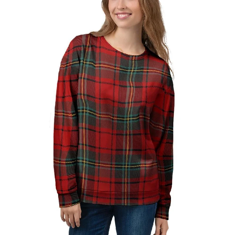 Red Plaid Tartan Women's Sweatshirt Hoodie with Batwing Sleeves Loose Dramatic