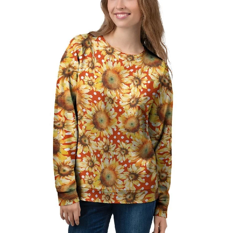 Red Polka Dot Sunflower Women's Sweatshirt Hoodie with Contrast Stitching Detailed Premium Red Polka Dot Sunflower Women's Sweatshirt Hoodie with Contrast Stitching Detailed Premium