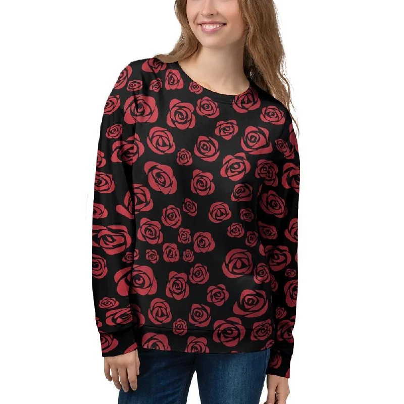 Red Rose Floral Doodle Women's Sweatshirt Hoodie with Pastel Soft Subtle