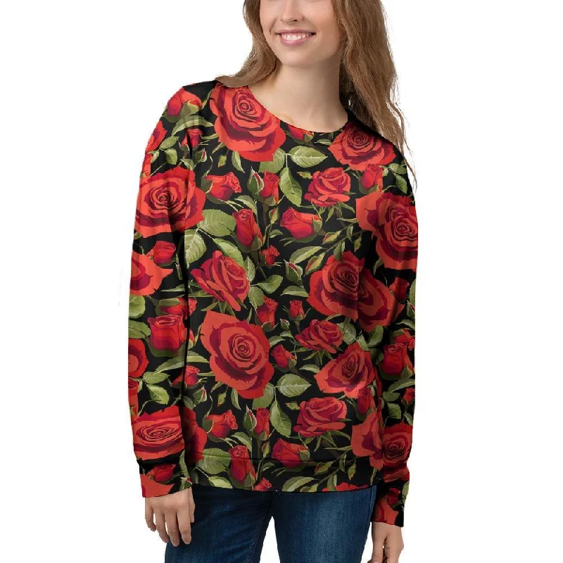Red Rose Floral Women's Sweatshirt Hoodie with Gradient Ombre Colorful