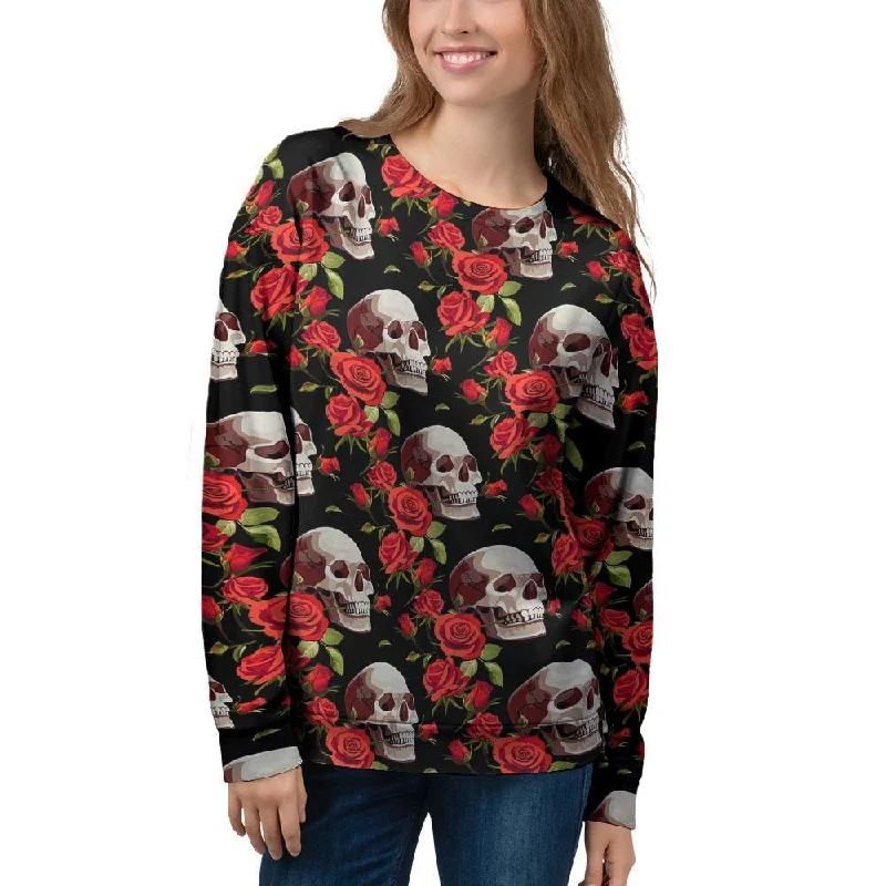 Red Rose Skull Women's Sweatshirt Hoodie with Emblem Brand Identity