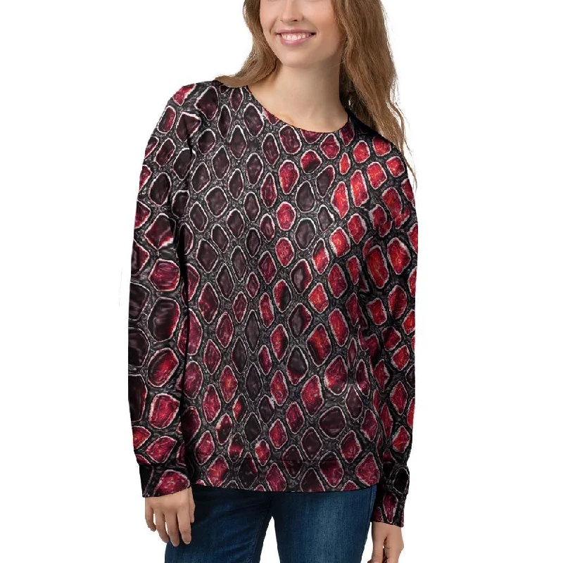 Red Snakeskin print Women's Sweatshirt Hoodie with Color Block Contrast Stylish