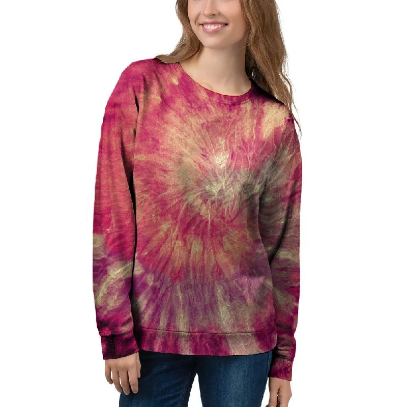 Red Tie Dye Women's Sweatshirt Hoodie with Fur Luxurious Winter