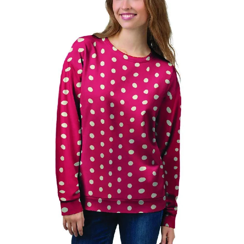 Red Tiny Polka Dot Women's Sweatshirt Hoodie with Button Classic Timeless