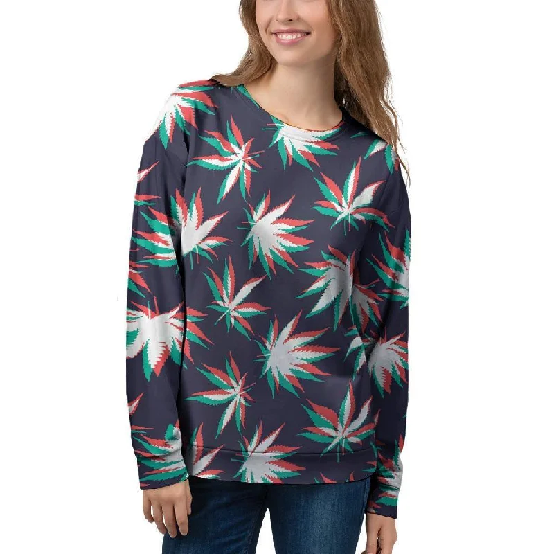 Reggae Leaf Psychedelic Women's Sweatshirt Hoodie with Ribbed Hem Stretchable Secure
