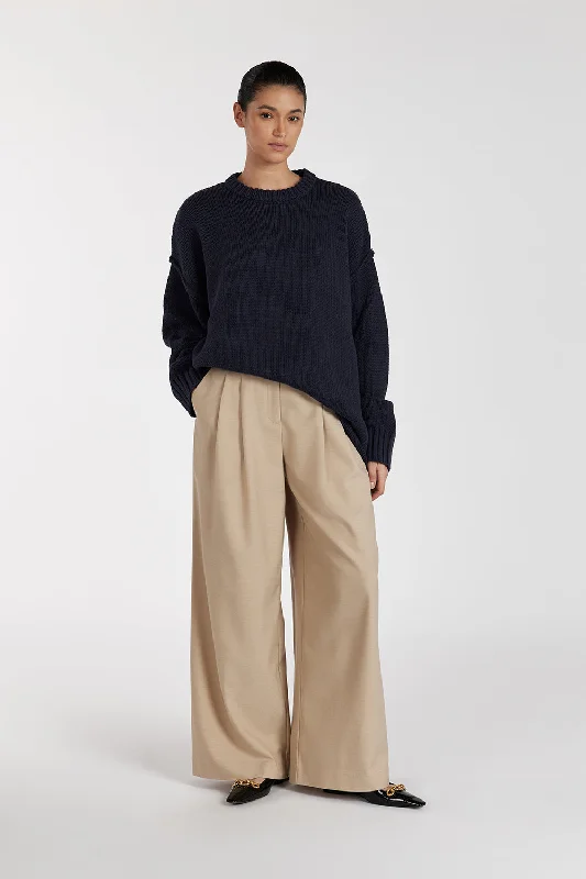 ROY NAVY LONGLINE KNIT JUMPER Slim Fit Regular Fit Oversized
