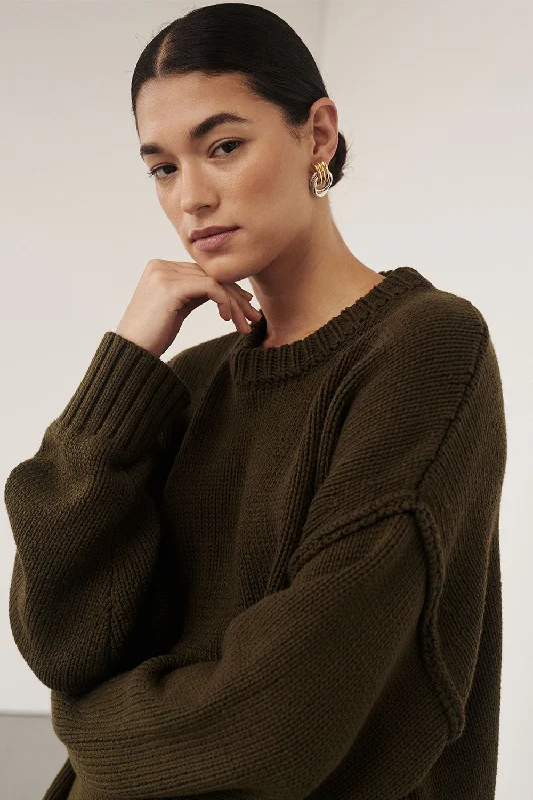 ROY OLIVE LONGLINE KNIT JUMPER Tailored Straight A-Line