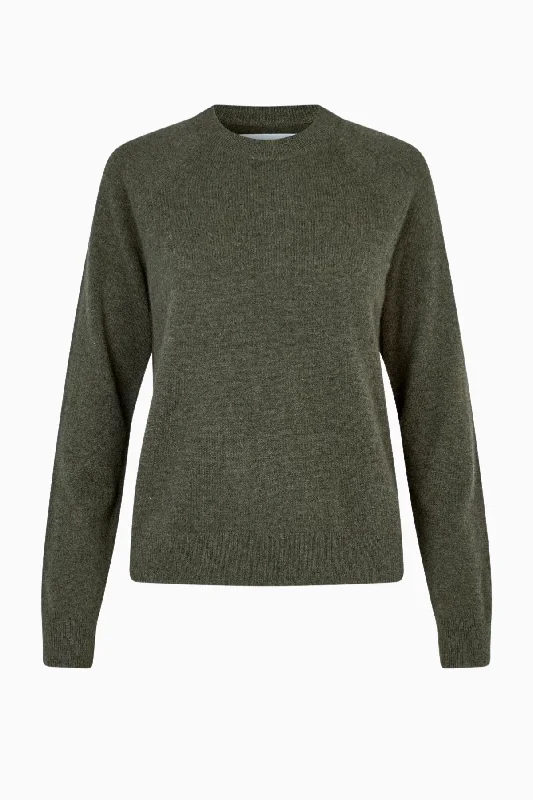 Samsøe Samsøe Boston O-Neck Jumper - Forest Night Mesh Blend Leather Blend Suede Blend
