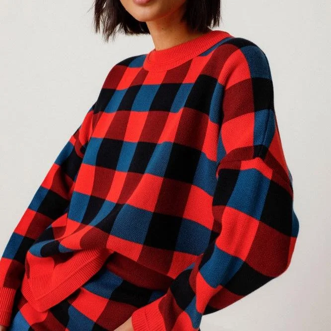 Lexa Check Jumper Mesh Sweater Canvas Denim