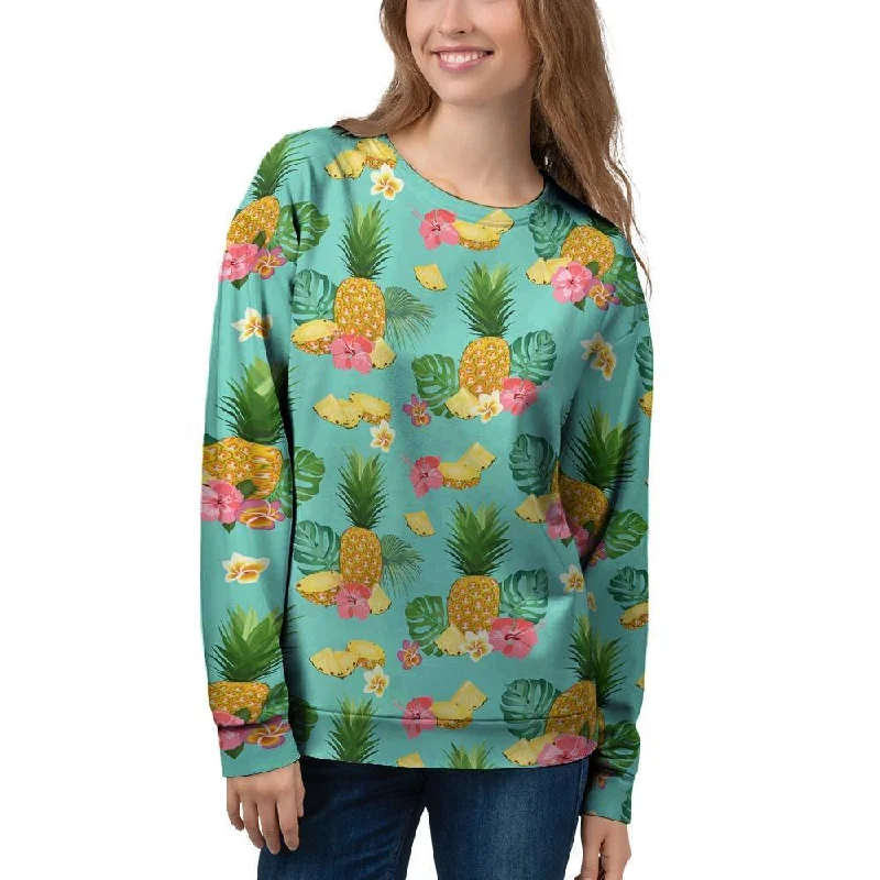 Slice Tropical Pineapple Print Women's Sweatshirt Hoodie with Longline Fit Extended Stylish Slice Tropical Pineapple Print Women's Sweatshirt Hoodie with Longline Fit Extended Stylish