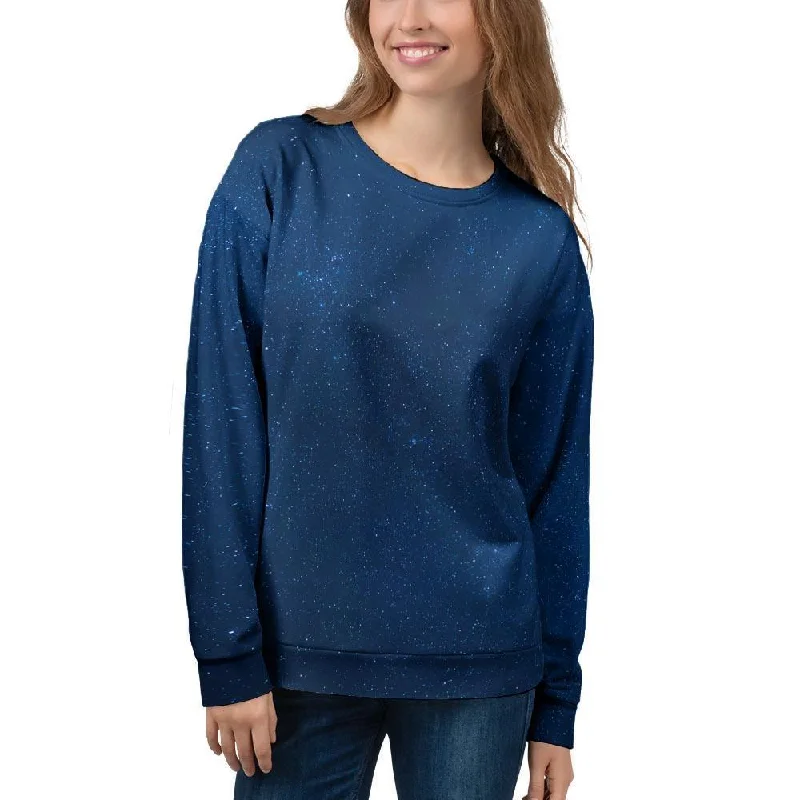 Space Blue Galaxy Women's Sweatshirt Hoodie with Distressed Vintage Worn