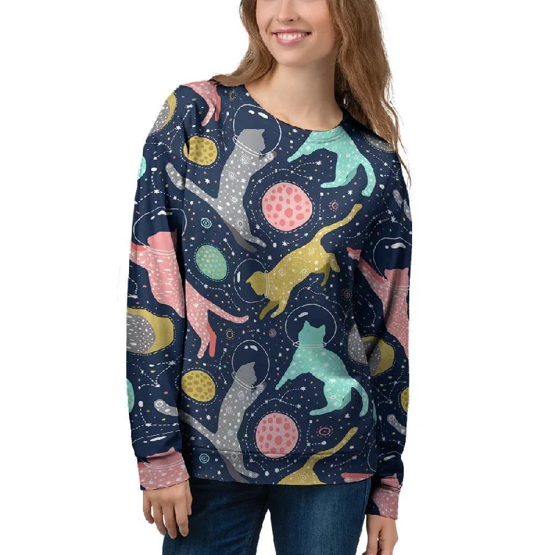 Space Cat Print Women's Sweatshirt Hoodie with Monochrome Minimalist Simple