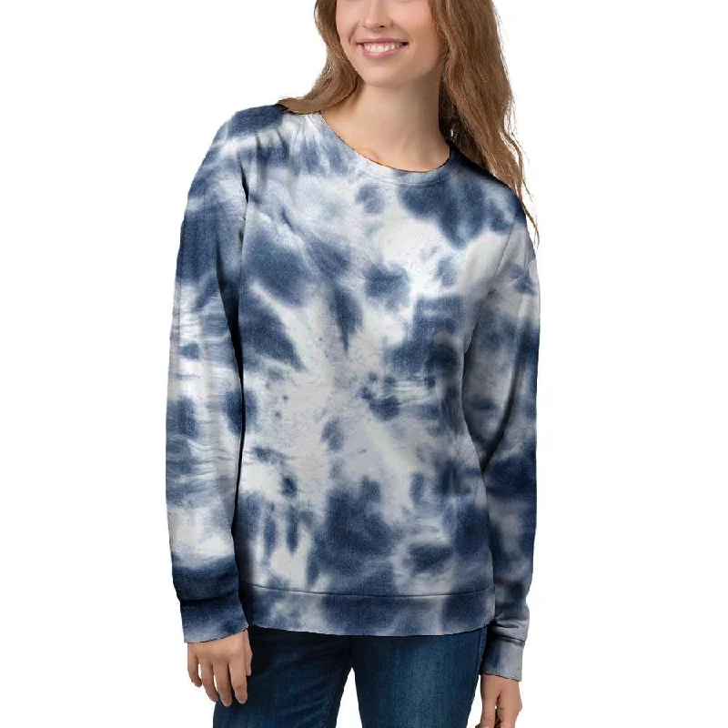 Spiral Blue Tie Dye Women's Sweatshirt Hoodie with Tie-Dye Psychedelic Retro
