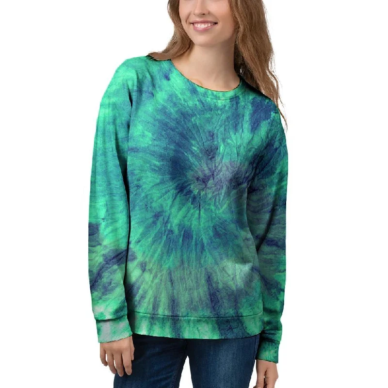 Spiral Green Tie Dye Women's Sweatshirt Hoodie with Mesh Breathable Sporty