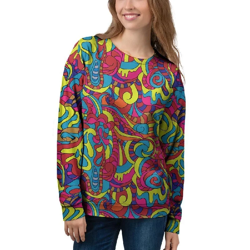 Stained Glass Psychedelic Trippy Women's Sweatshirt Hoodie with Stripes Bold Sporty