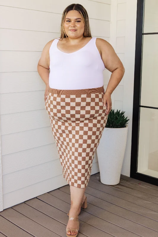 Start Your Engines Checkered Midi Skirt corduroy skirt cozy