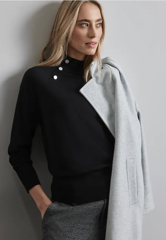 Street One Black  fine knit Turtleneck jumper with button detail 303045 Satin Blend Silk Blend Wool Blend