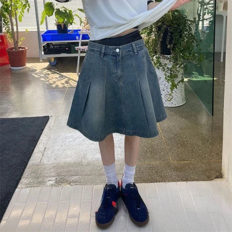 Streetwear Denim Skirt for Women High Waist A-line Jupe Fashion Casual Faldas Mujer Korean Y2K Mini Skirts wool skirt breathable