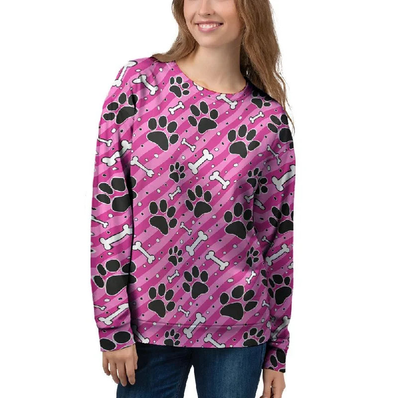 Striped Pink Paw Women's Sweatshirt Hoodie with Pocket Utility Practical