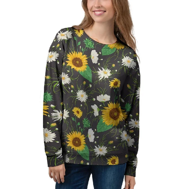 Sunflower And Chamomile Women's Sweatshirt Hoodie with Hem Applique Textured Unique