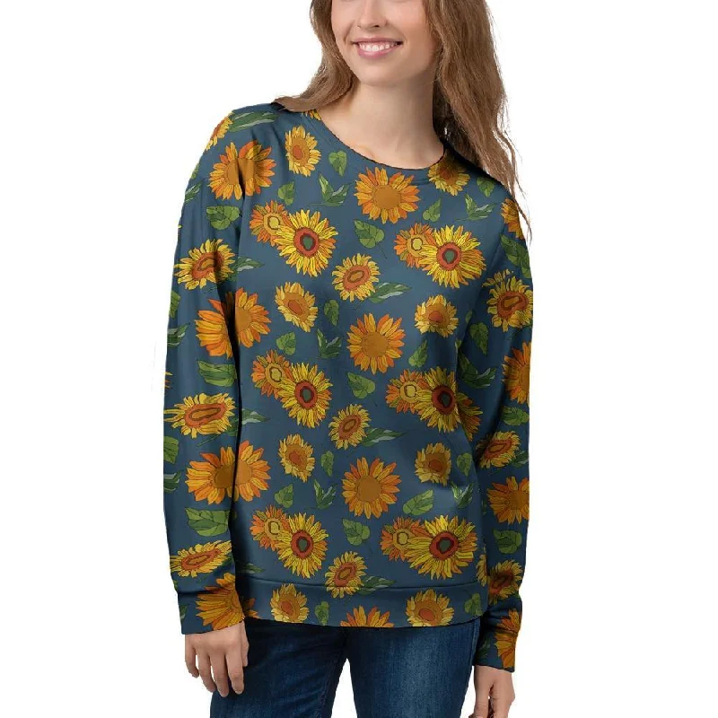Sunflower Print Women's Sweatshirt Hoodie with Zipper Placket Modern Functional