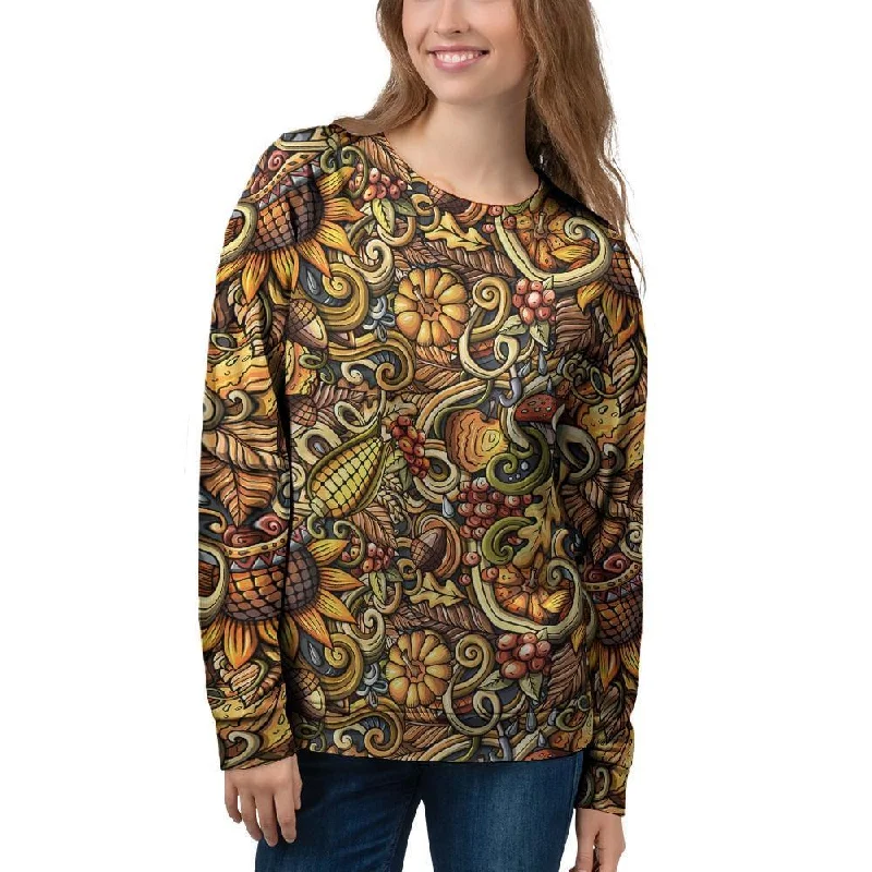 Sunflower Psychedelic Women's Sweatshirt Hoodie with Mock Neck Collared Structured