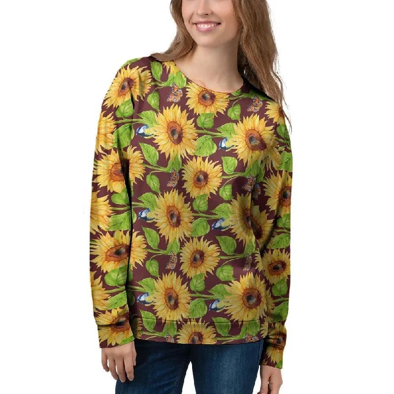 Sunflower With Bird And Butterfly Women's Sweatshirt Hoodie with V-Neck Classic Versatile Sunflower With Bird And Butterfly Women's Sweatshirt Hoodie with V-Neck Classic Versatile