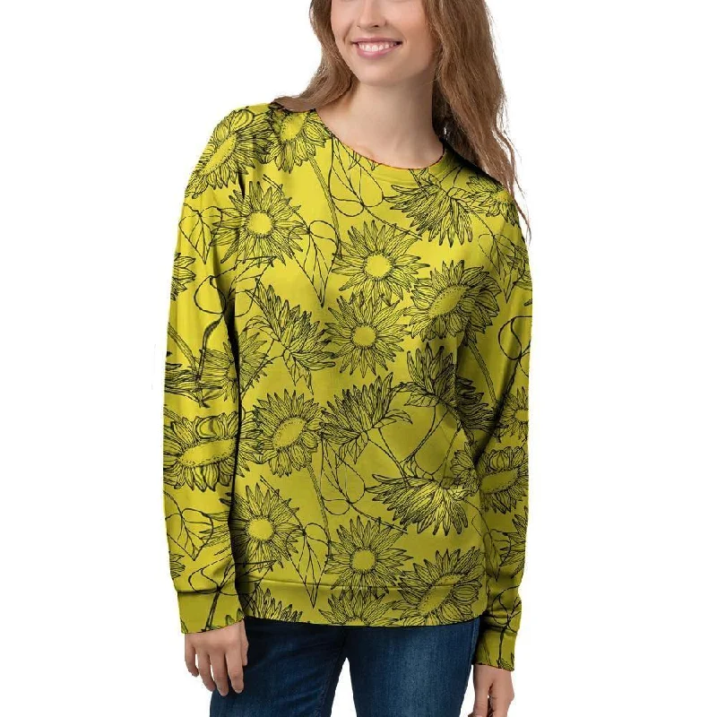 Sunflower Yellow Print Women's Sweatshirt Hoodie with Cuffed Sleeves Snug Secure
