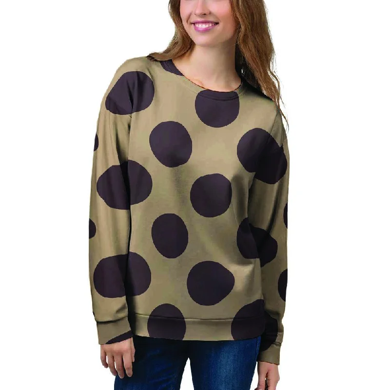 Tan And Black Polka Dot Women's Sweatshirt Hoodie with Relaxed Fit Easy Casual