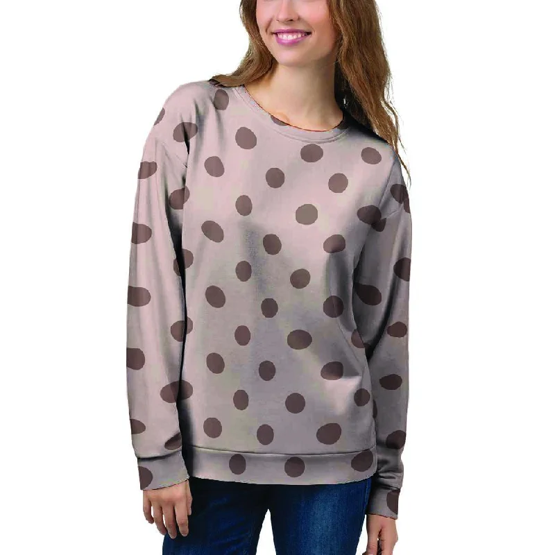 Tan And Brown Polka Dot Women's Sweatshirt Hoodie with Contrast Stitching Detailed Premium Tan And Brown Polka Dot Women's Sweatshirt Hoodie with Contrast Stitching Detailed Premium