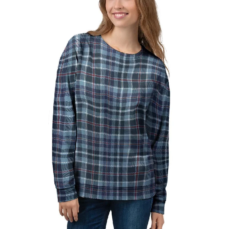 Tartan Blue Plaid Women's Sweatshirt Hoodie with Emblem Brand Identity